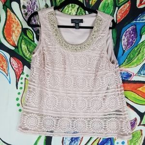 R & M Richards Pink Sleeveless Blouse Embellished Size 14 Petite